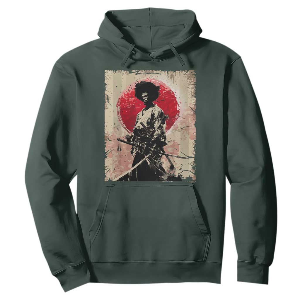 Funny African America Samurai Hoodie Japanese Art Black Warrior Fighter TS11 Dark Forest Green Print Your Wear