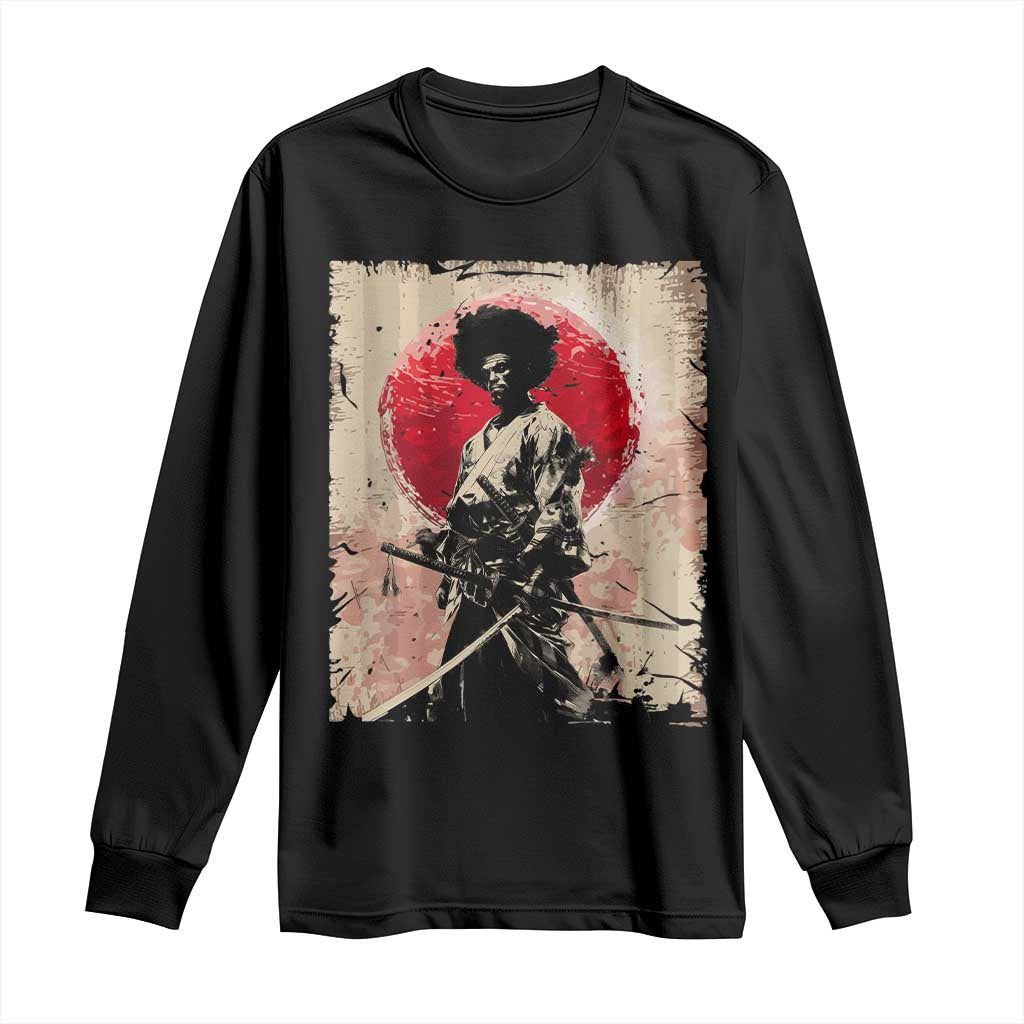Funny African America Samurai Long Sleeve Shirt Japanese Art Black Warrior Fighter TS11 Black Print Your Wear