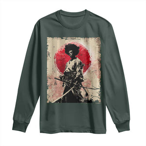Funny African America Samurai Long Sleeve Shirt Japanese Art Black Warrior Fighter TS11 Dark Forest Green Print Your Wear