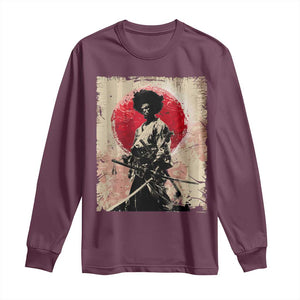 Funny African America Samurai Long Sleeve Shirt Japanese Art Black Warrior Fighter TS11 Maroon Print Your Wear