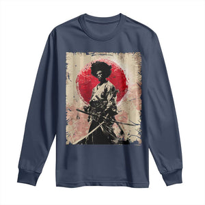 Funny African America Samurai Long Sleeve Shirt Japanese Art Black Warrior Fighter TS11 Navy Print Your Wear