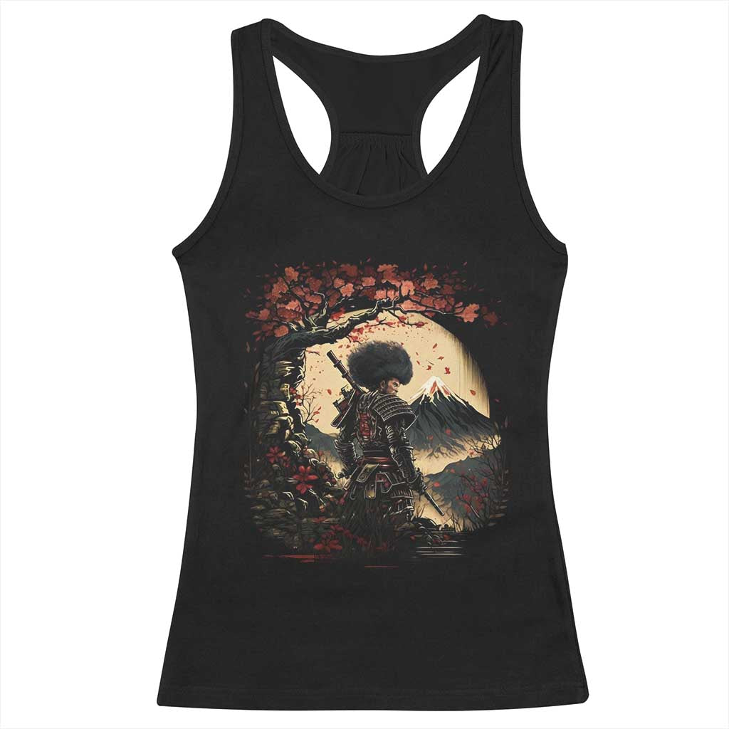 Funny African America Samurai Racerback Tank Top Japanese Art Black Warrior Sakura TS11 Black Print Your Wear