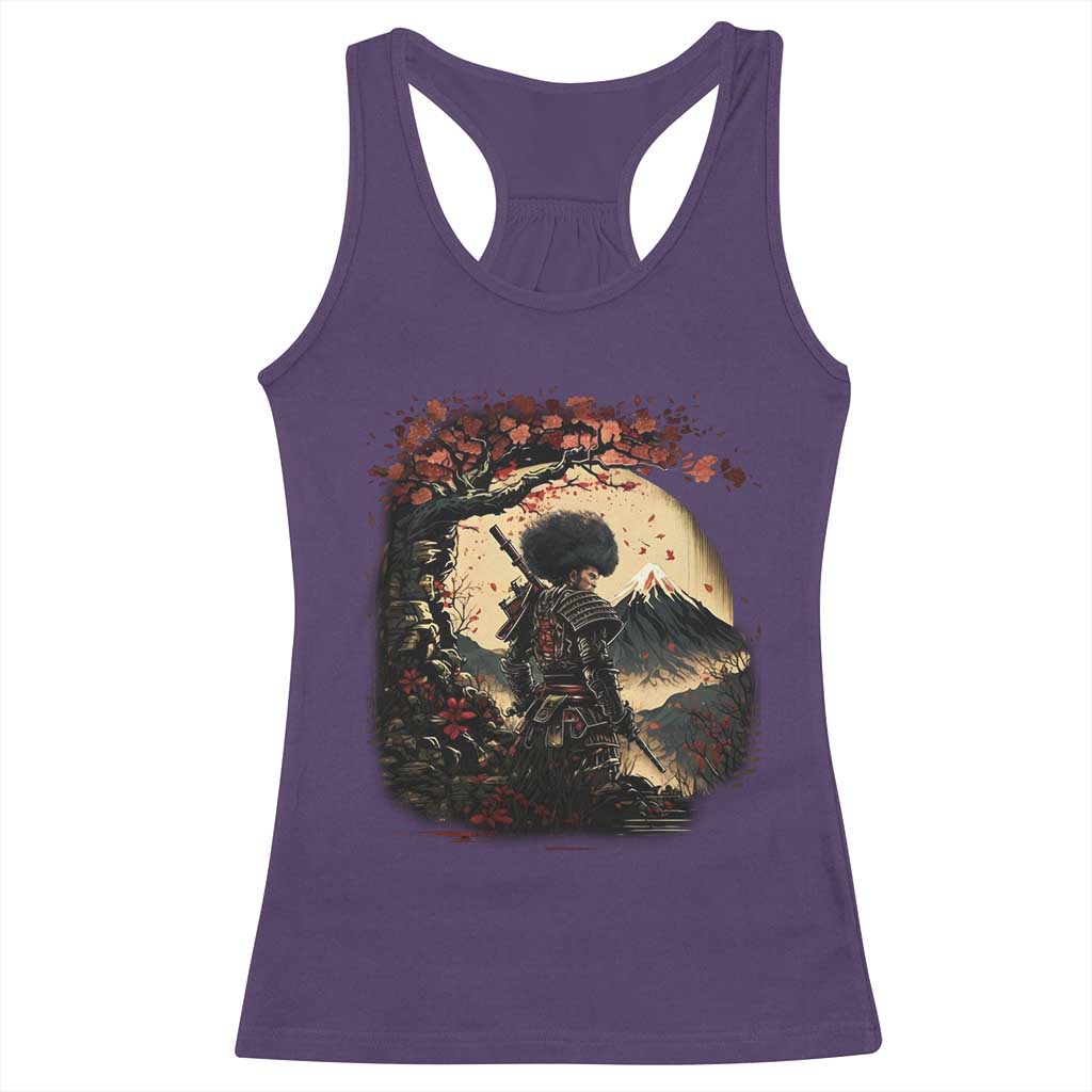 Funny African America Samurai Racerback Tank Top Japanese Art Black Warrior Sakura TS11 Purple Print Your Wear