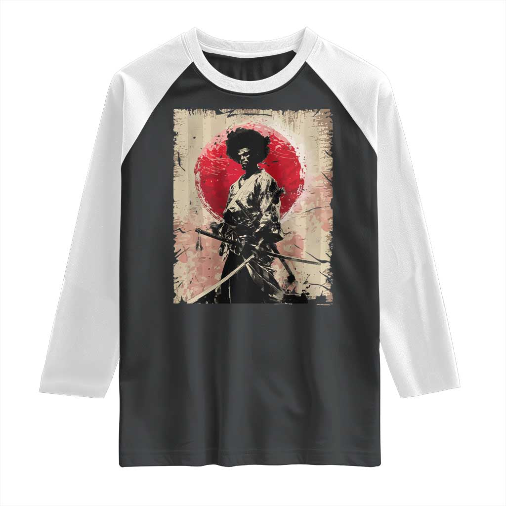 Funny African America Samurai Raglan Shirt Japanese Art Black Warrior Fighter TS11 Black White Print Your Wear