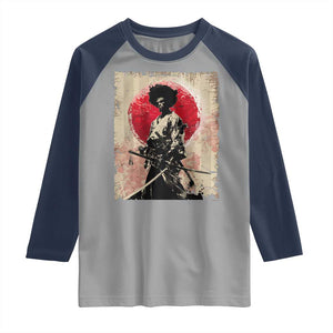 Funny African America Samurai Raglan Shirt Japanese Art Black Warrior Fighter TS11 Sport Gray Navy Print Your Wear