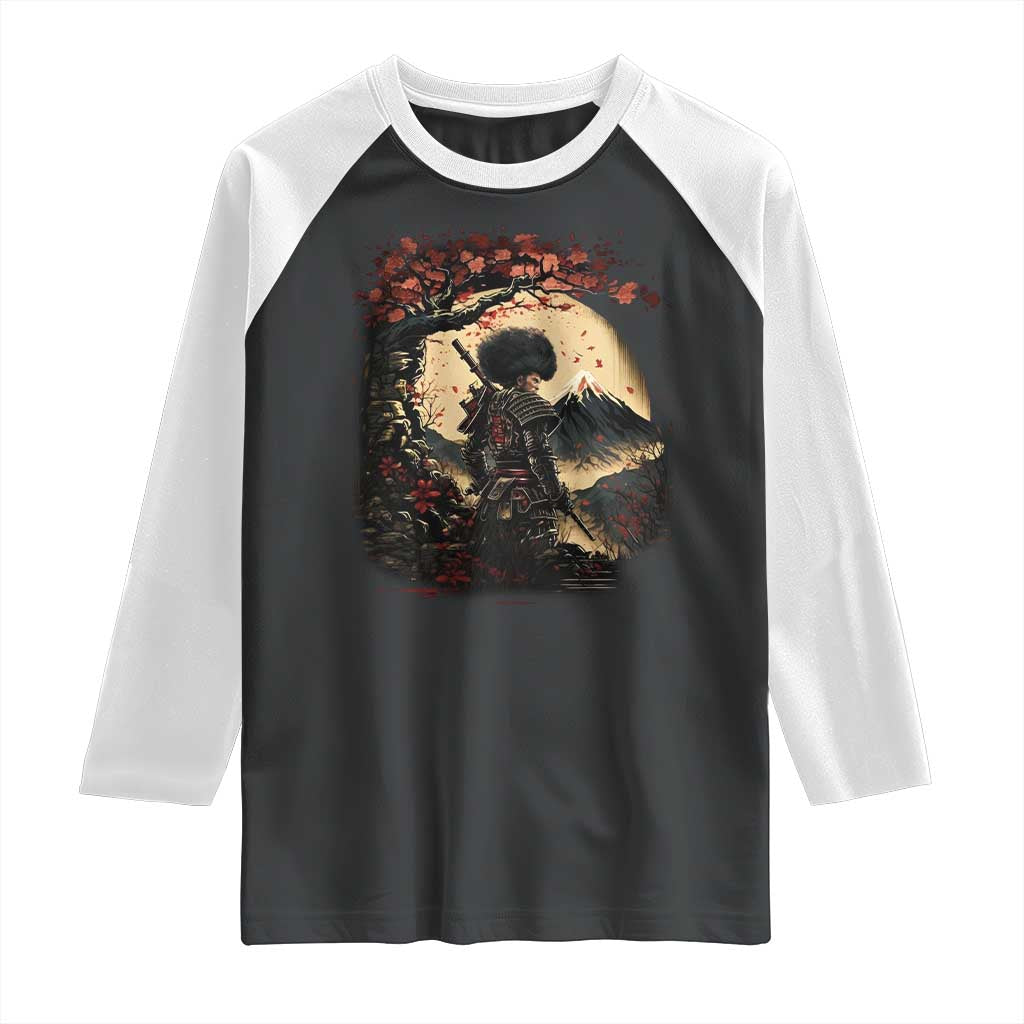 Funny African America Samurai Raglan Shirt Japanese Art Black Warrior Sakura TS11 Black White Print Your Wear