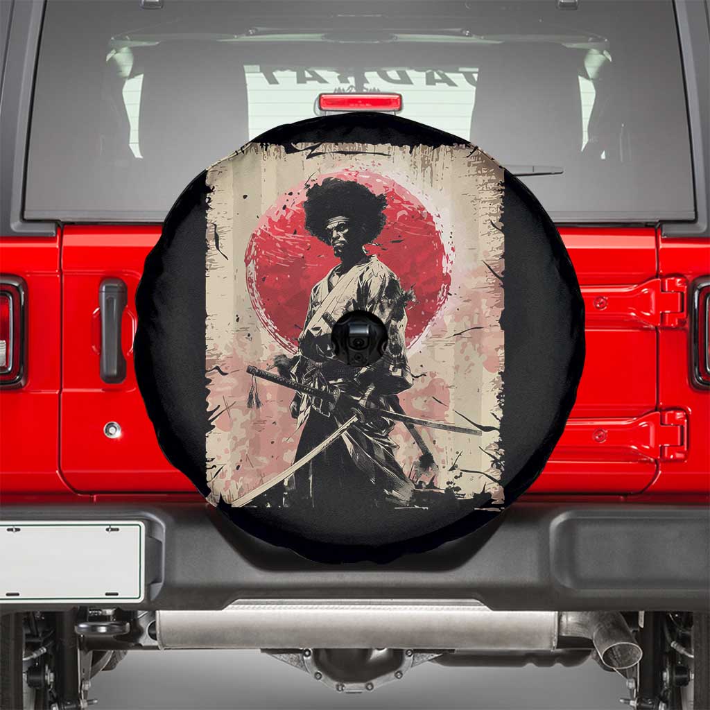 Funny African America Samurai Spare Tire Cover Japanese Art Black Warrior Fighter TS11 Black Print Your Wear