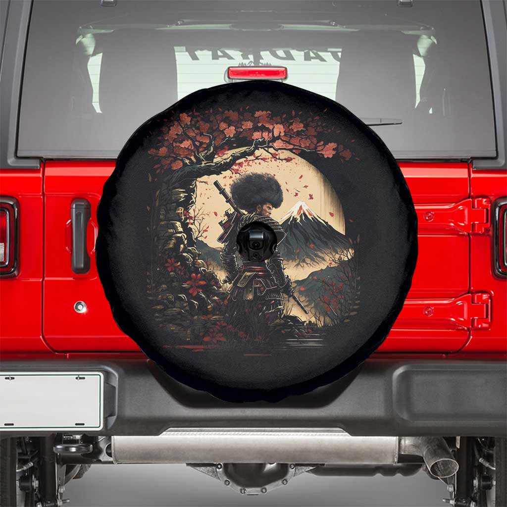 Funny African America Samurai Spare Tire Cover Japanese Art Black Warrior Sakura TS11 Black Print Your Wear