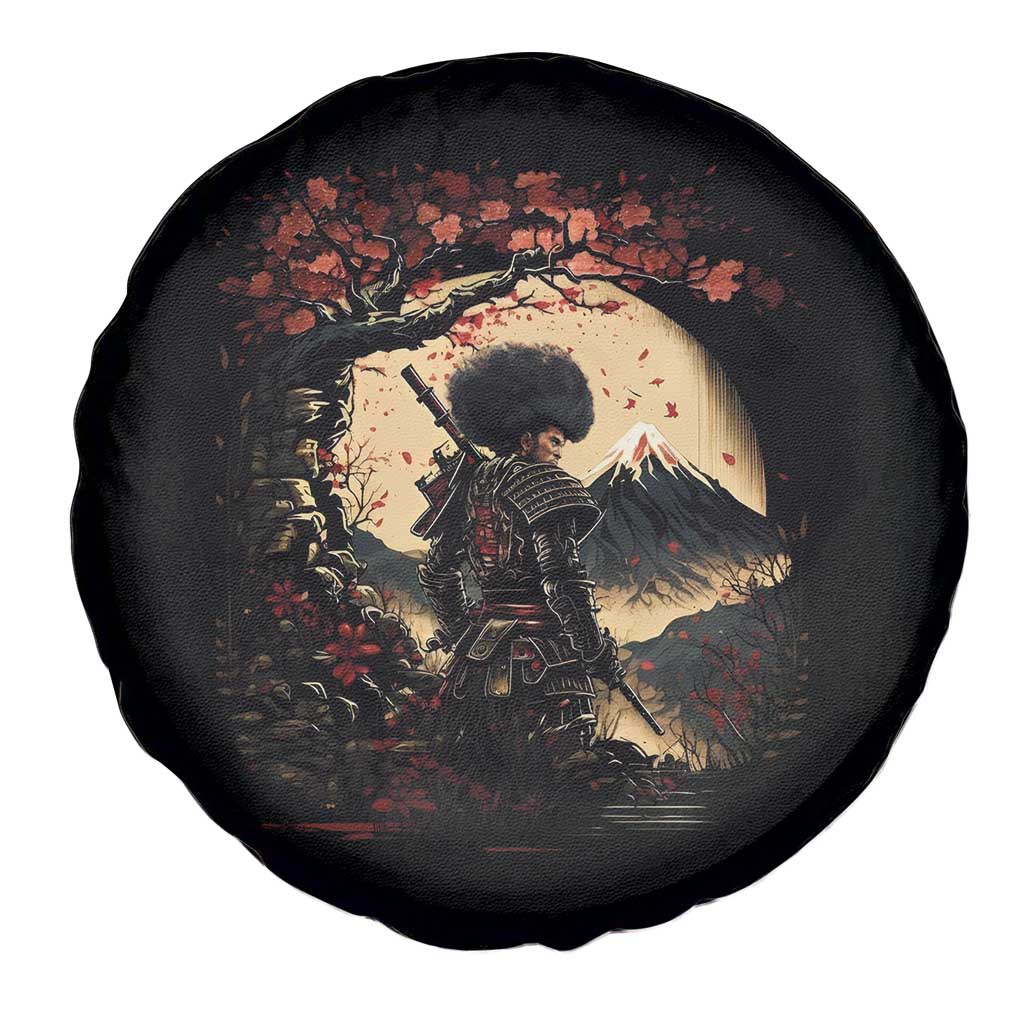 Funny African America Samurai Spare Tire Cover Japanese Art Black Warrior Sakura TS11 Print Your Wear