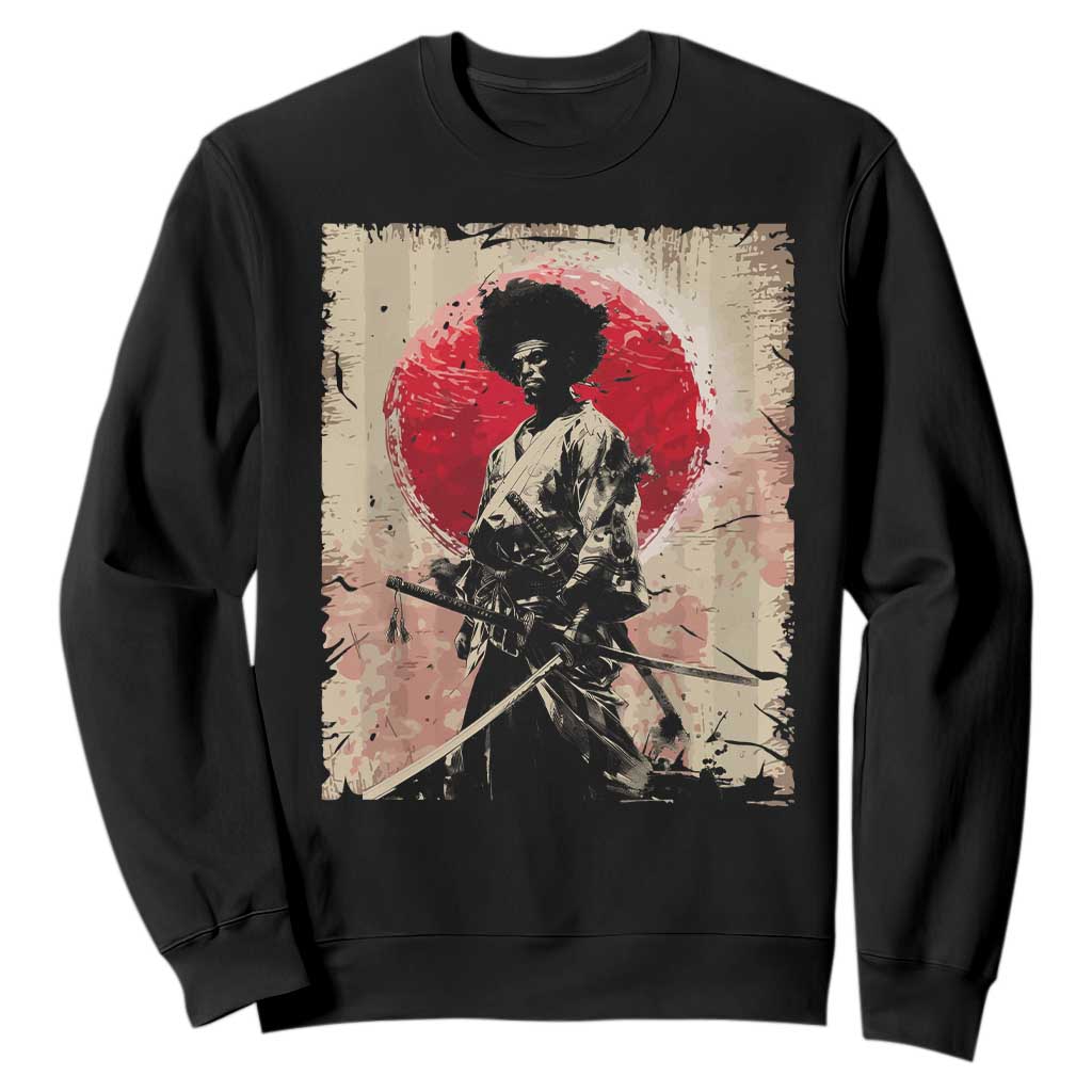 Funny African America Samurai Sweatshirt Japanese Art Black Warrior Fighter TS11 Black Print Your Wear