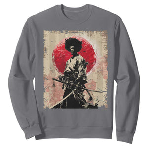 Funny African America Samurai Sweatshirt Japanese Art Black Warrior Fighter TS11 Charcoal Print Your Wear