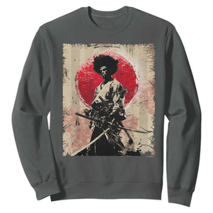 Funny African America Samurai Sweatshirt Japanese Art Black Warrior Fighter TS11 Dark Heather Print Your Wear
