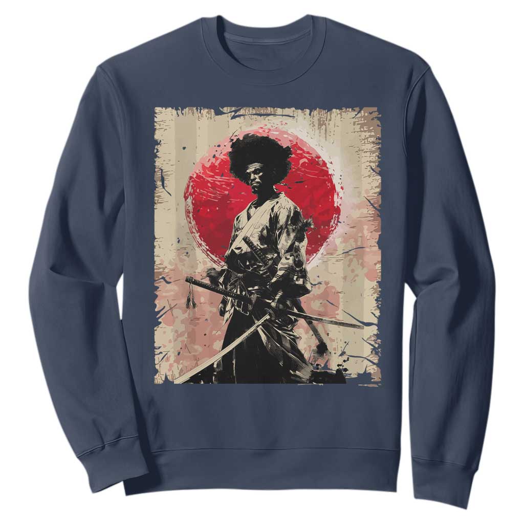 Funny African America Samurai Sweatshirt Japanese Art Black Warrior Fighter TS11 Navy Print Your Wear