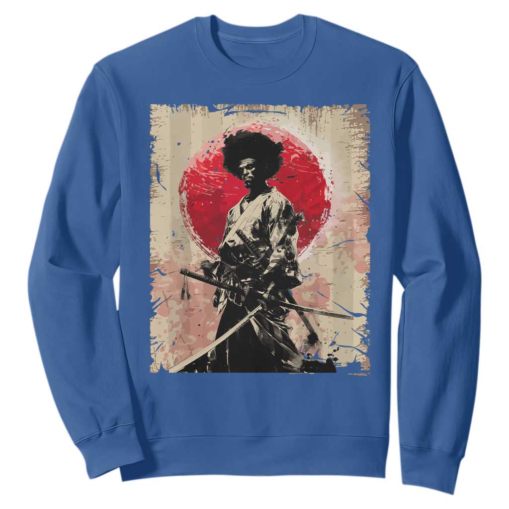 Funny African America Samurai Sweatshirt Japanese Art Black Warrior Fighter TS11 Royal Blue Print Your Wear