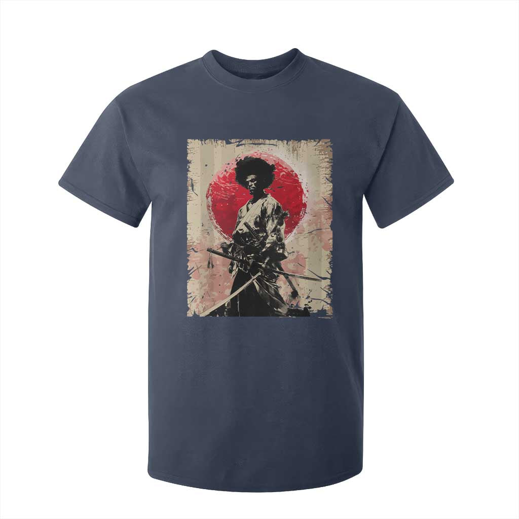 Funny African America Samurai T Shirt For Kid Japanese Art Black Warrior Fighter TS11 Navy Print Your Wear
