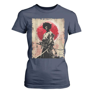 Funny African America Samurai T Shirt For Women Japanese Art Black Warrior Fighter TS11 Navy Print Your Wear