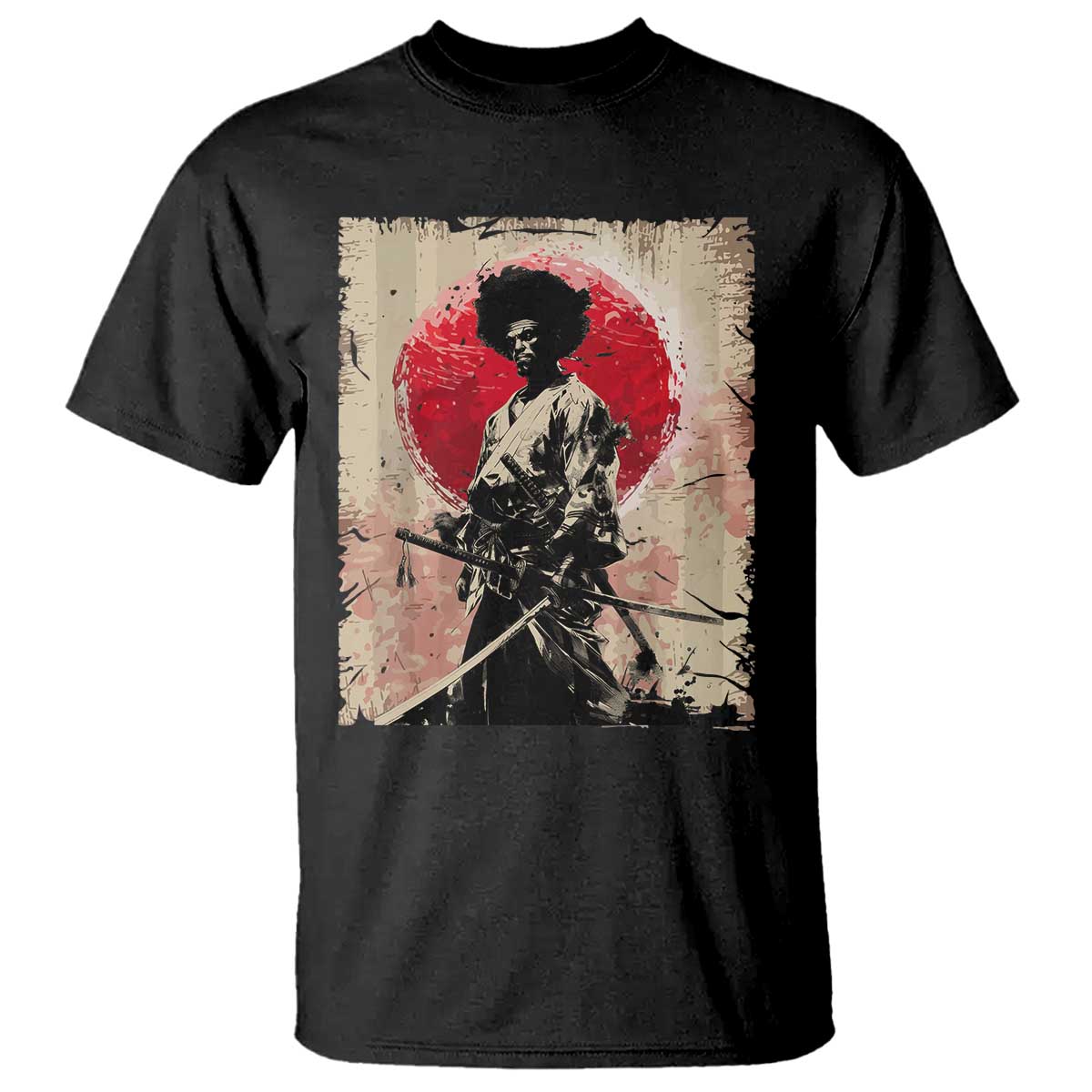 Funny African America Samurai T Shirt Japanese Art Black Warrior Fighter TS11 Black Print Your Wear