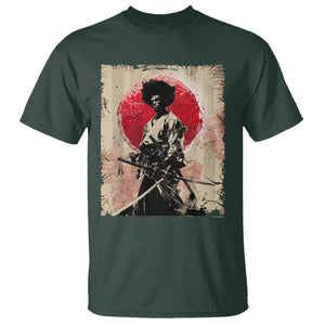 Funny African America Samurai T Shirt Japanese Art Black Warrior Fighter TS11 Dark Forest Green Print Your Wear