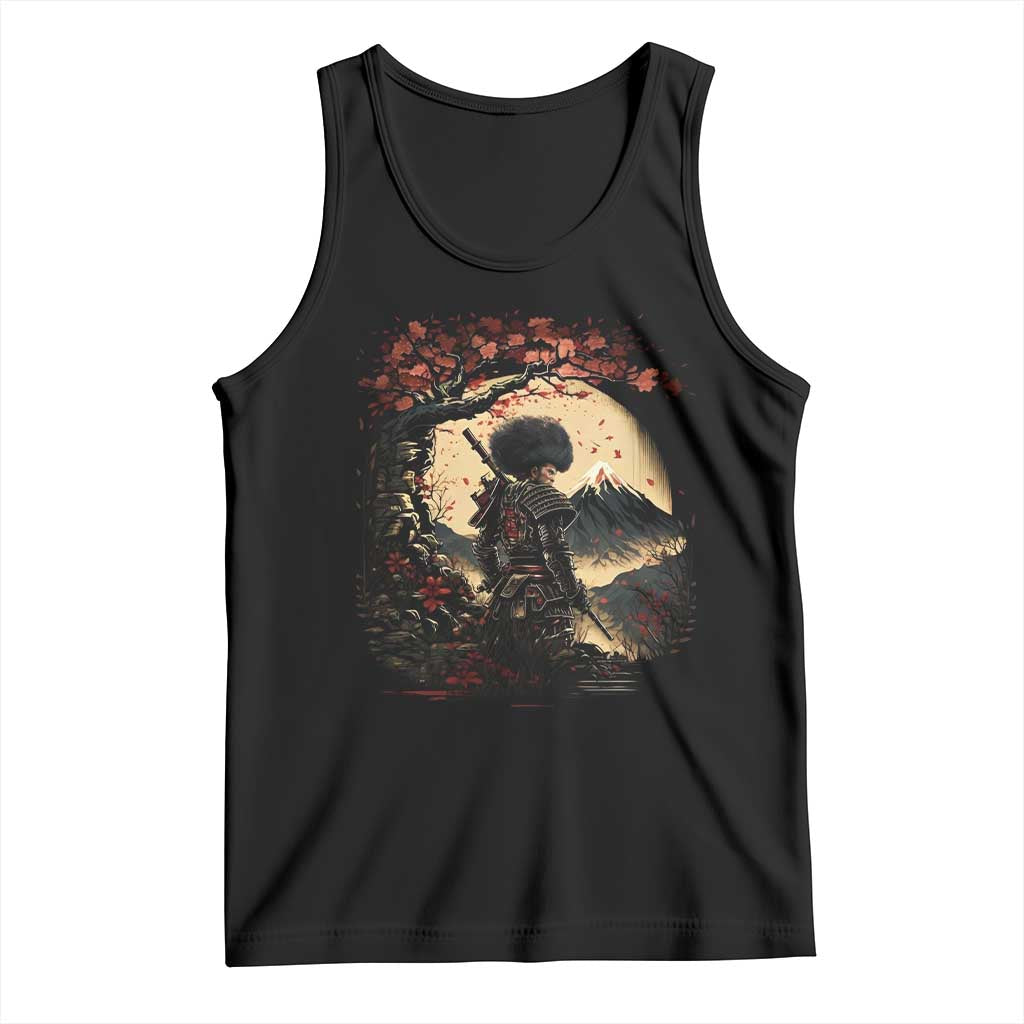 Funny African America Samurai Tank Top Japanese Art Black Warrior Sakura TS11 Black Print Your Wear