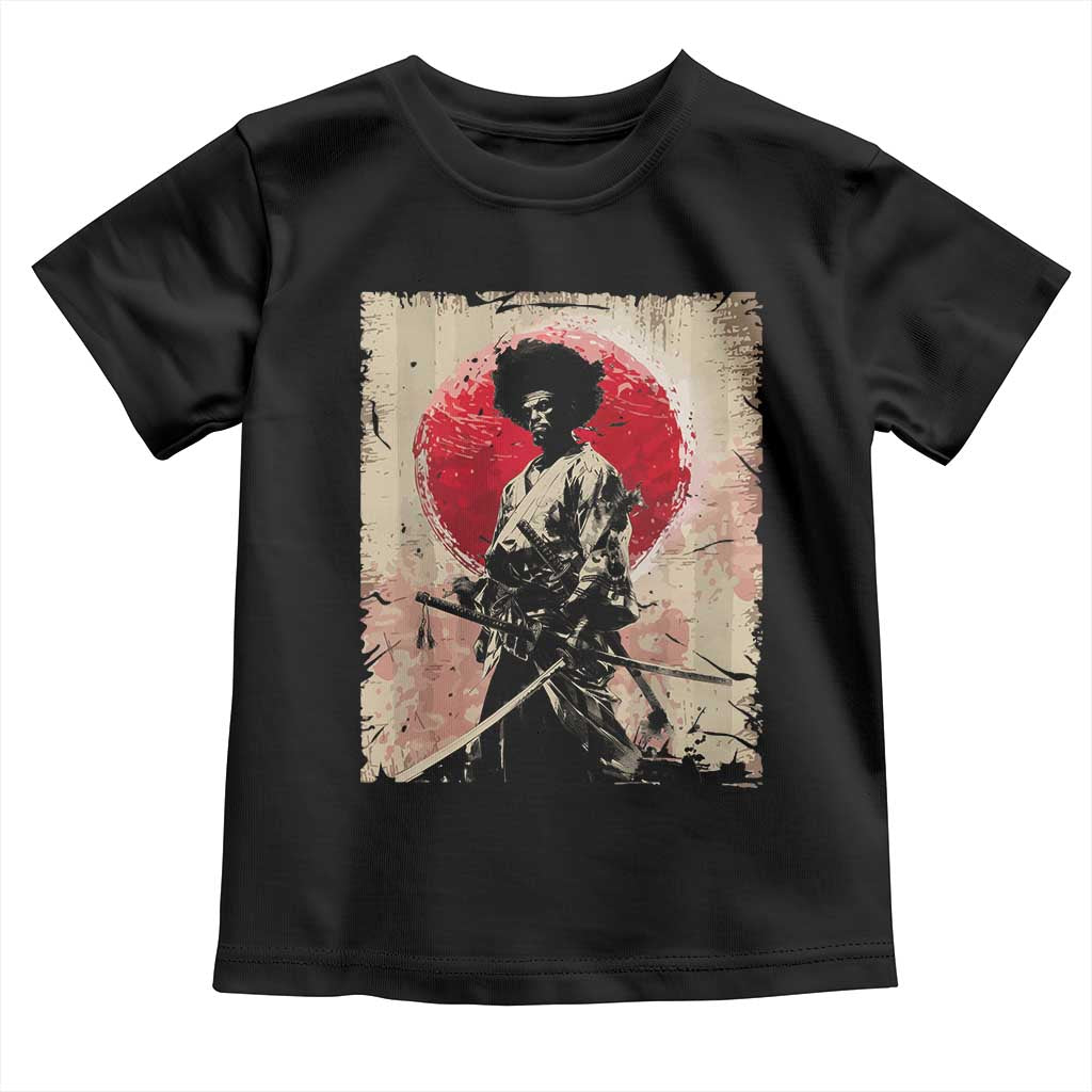 Funny African America Samurai Toddler T Shirt Japanese Art Black Warrior Fighter TS11 Black Print Your Wear