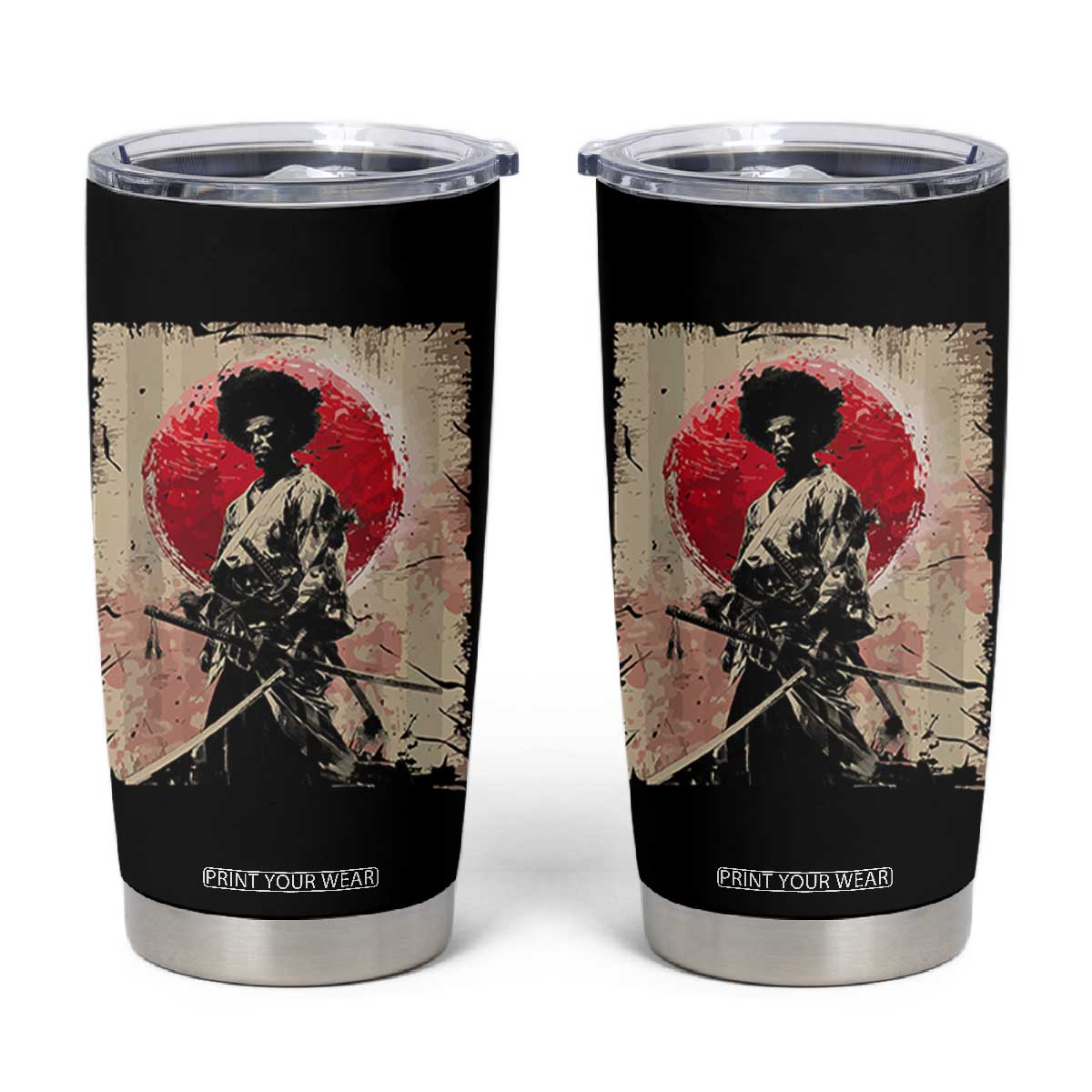 Funny African America Samurai Tumbler Cup Japanese Art Black Warrior Fighter TS11 Black Print Your Wear
