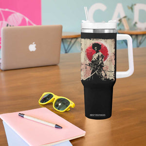 Funny African America Samurai Tumbler With Handle Japanese Art Black Warrior Fighter TS11 Print Your Wear
