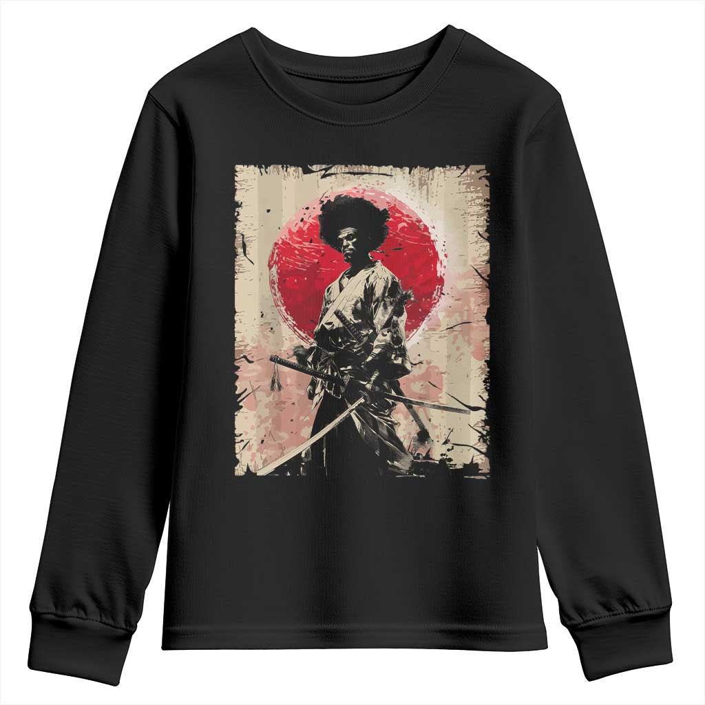 Funny African America Samurai Youth Sweatshirt Japanese Art Black Warrior Fighter TS11 Black Print Your Wear