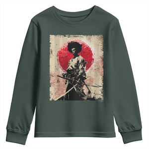 Funny African America Samurai Youth Sweatshirt Japanese Art Black Warrior Fighter TS11 Dark Forest Green Print Your Wear