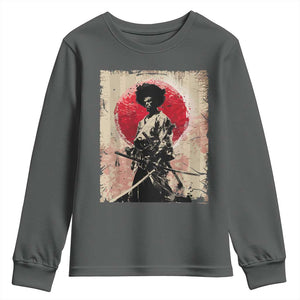 Funny African America Samurai Youth Sweatshirt Japanese Art Black Warrior Fighter TS11 Dark Heather Print Your Wear