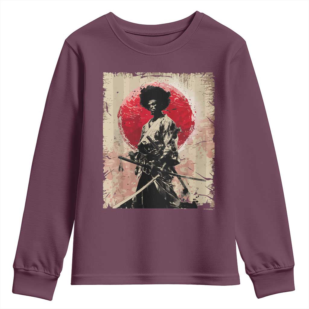 Funny African America Samurai Youth Sweatshirt Japanese Art Black Warrior Fighter TS11 Maroon Print Your Wear