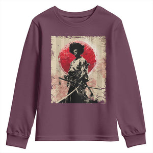 Funny African America Samurai Youth Sweatshirt Japanese Art Black Warrior Fighter TS11 Maroon Print Your Wear