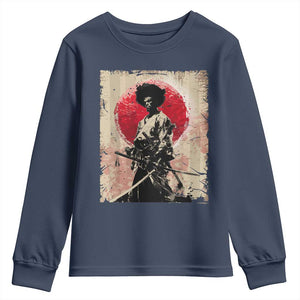 Funny African America Samurai Youth Sweatshirt Japanese Art Black Warrior Fighter TS11 Navy Print Your Wear