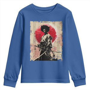 Funny African America Samurai Youth Sweatshirt Japanese Art Black Warrior Fighter TS11 Royal Blue Print Your Wear