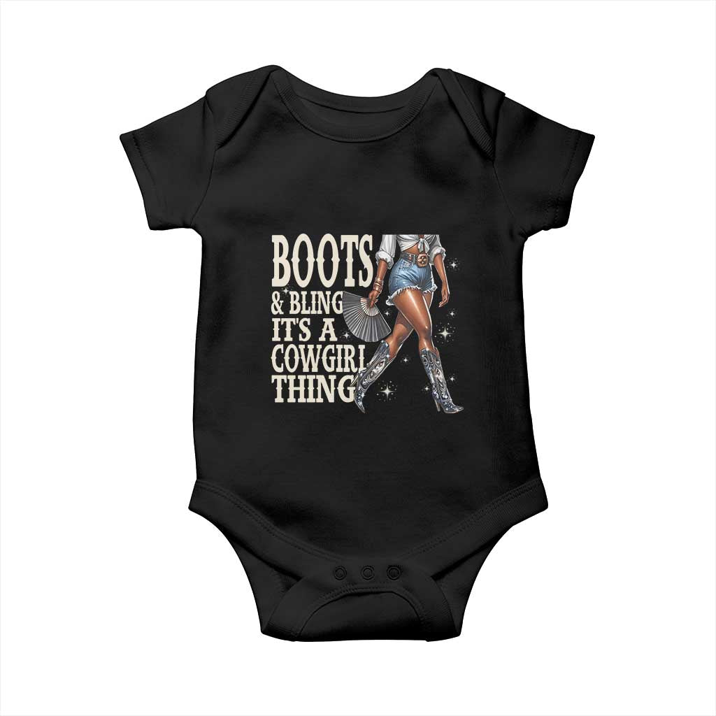 Funny African American Cowgirl Baby Onesie Boots And Bling It's A Cowgirl Thing TS11 Black Print Your Wear