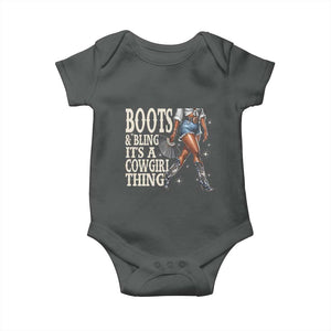 Funny African American Cowgirl Baby Onesie Boots And Bling It's A Cowgirl Thing TS11 Dark Heather Print Your Wear