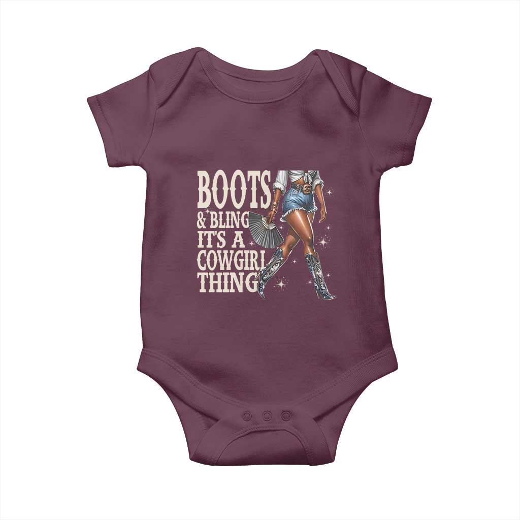 Funny African American Cowgirl Baby Onesie Boots And Bling It's A Cowgirl Thing TS11 Maroon Print Your Wear