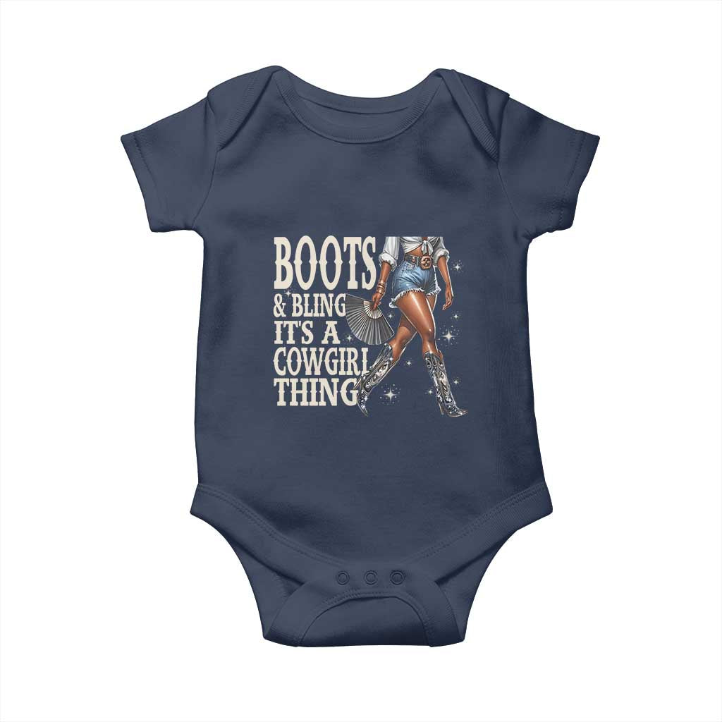 Funny African American Cowgirl Baby Onesie Boots And Bling It's A Cowgirl Thing TS11 Navy Print Your Wear