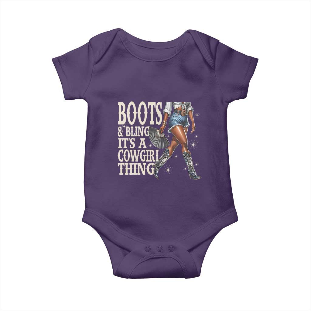 Funny African American Cowgirl Baby Onesie Boots And Bling It's A Cowgirl Thing TS11 Purple Print Your Wear