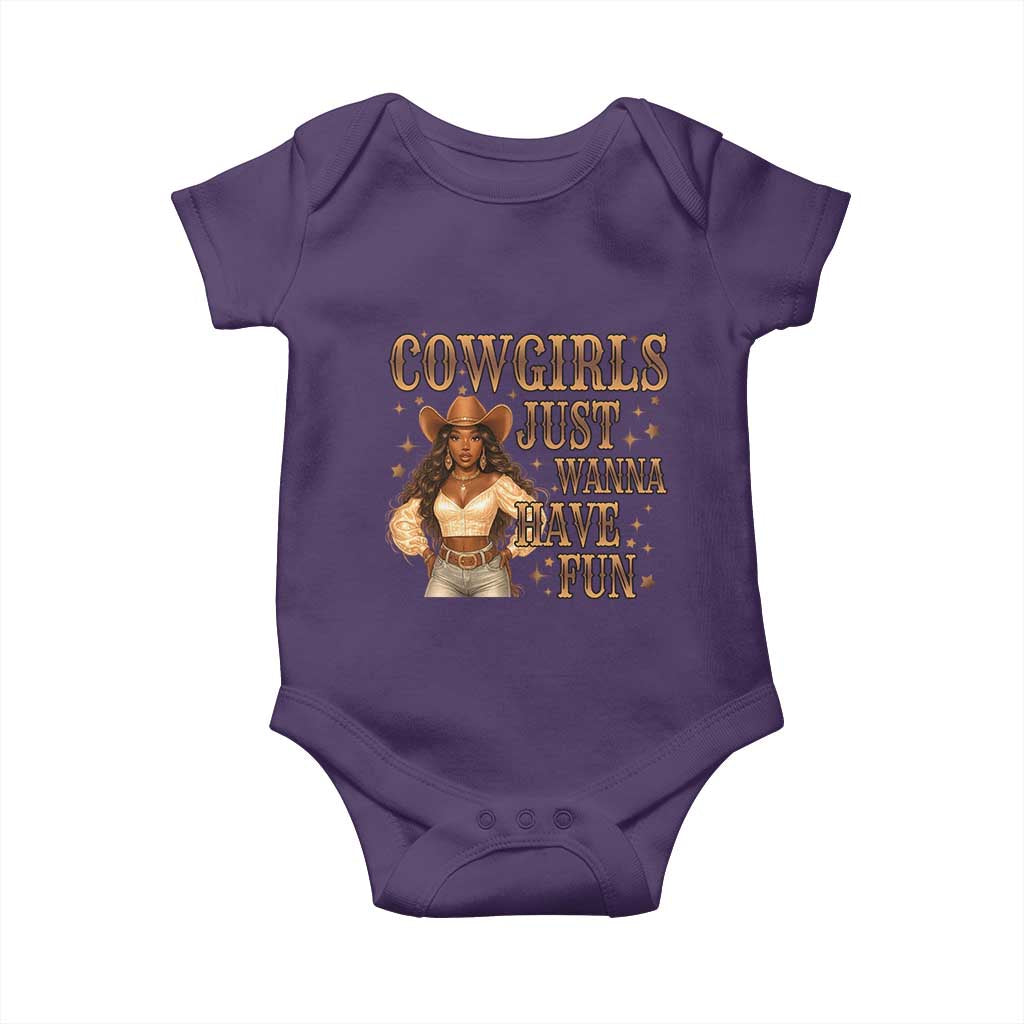 Funny African American Cowgirl Baby Onesie Cowgirls Just Wanna Have Fun Western TS11 Purple Print Your Wear
