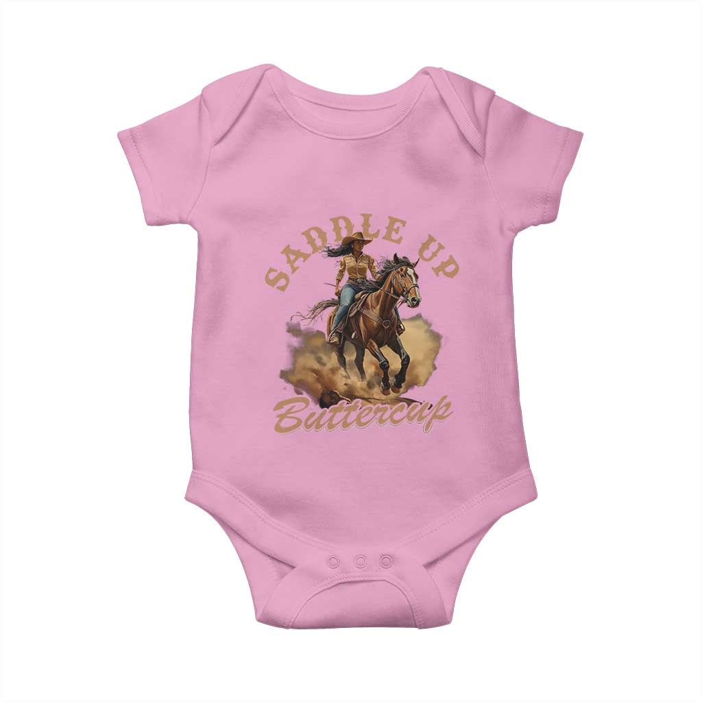 Funny African American Cowgirl Baby Onesie Saddle Up Buttercup Southern Western TS11 Light Pink Print Your Wear