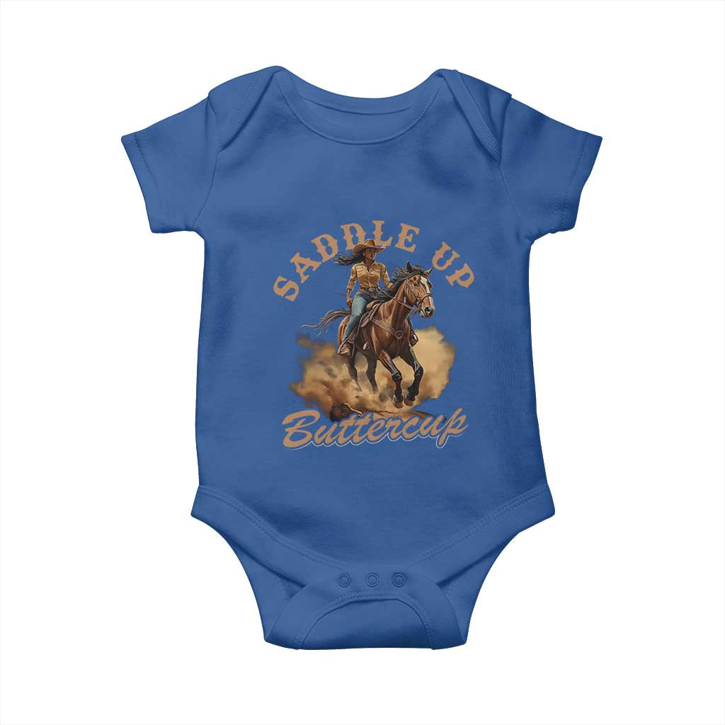 Funny African American Cowgirl Baby Onesie Saddle Up Buttercup Southern Western TS11 Royal Blue Print Your Wear