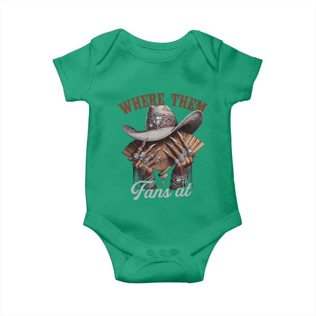 Funny African American Cowgirl Baby Onesie Where Them Fans At Cowboy Hat TS11 Irish Green Print Your Wear