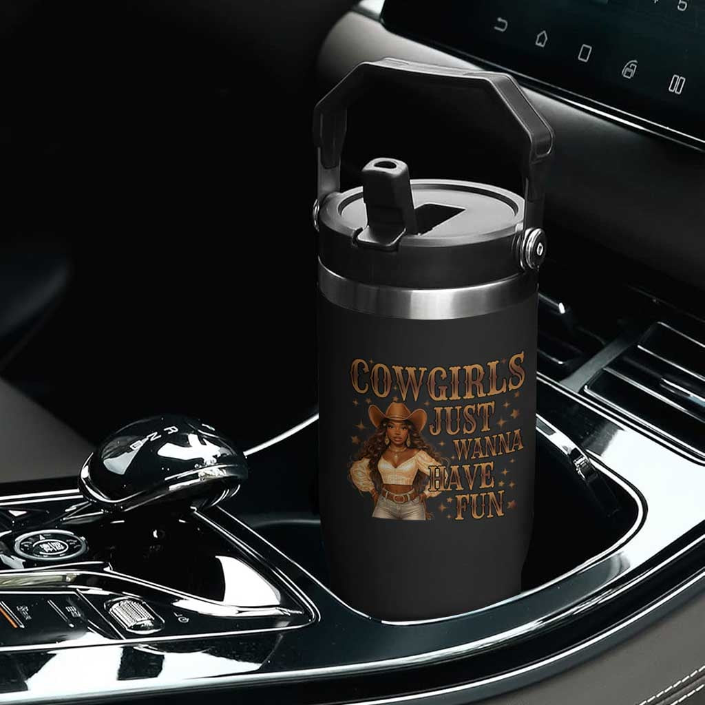 Funny African American Cowgirl Flip Straw Tumbler Cowgirls Just Wanna Have Fun Western TS11 Print Your Wear