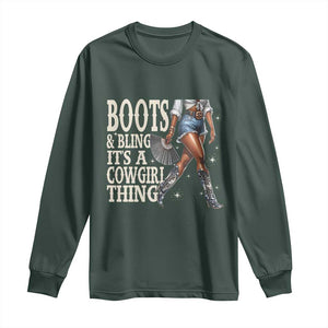 Funny African American Cowgirl Long Sleeve Shirt Boots And Bling It's A Cowgirl Thing TS11 Dark Forest Green Print Your Wear