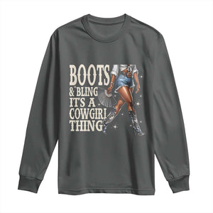 Funny African American Cowgirl Long Sleeve Shirt Boots And Bling It's A Cowgirl Thing TS11 Dark Heather Print Your Wear