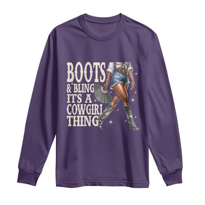 Funny African American Cowgirl Long Sleeve Shirt Boots And Bling It's A Cowgirl Thing TS11 Purple Print Your Wear
