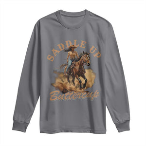 Funny African American Cowgirl Long Sleeve Shirt Saddle Up Buttercup Southern Western TS11 Charcoal Print Your Wear