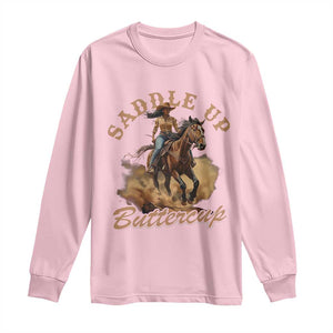 Funny African American Cowgirl Long Sleeve Shirt Saddle Up Buttercup Southern Western TS11 Light Pink Print Your Wear