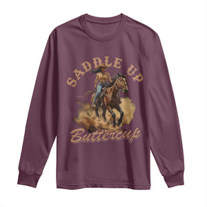 Funny African American Cowgirl Long Sleeve Shirt Saddle Up Buttercup Southern Western TS11 Maroon Print Your Wear