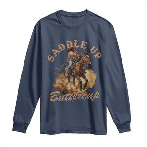 Funny African American Cowgirl Long Sleeve Shirt Saddle Up Buttercup Southern Western TS11 Navy Print Your Wear